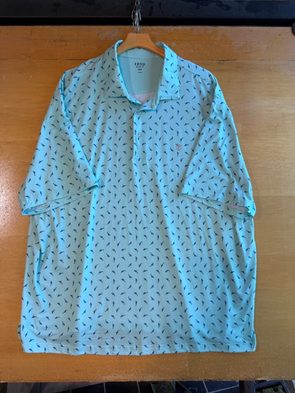 Izod Golf Shirt Mint Green with Blue Sharks 3XLT
